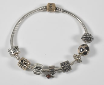 Pandora Sterling Bracelet with 8 Charms