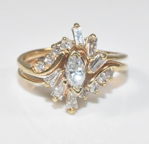 14k Yellow Gold and Diamond Engagement and Wedding Ring Set