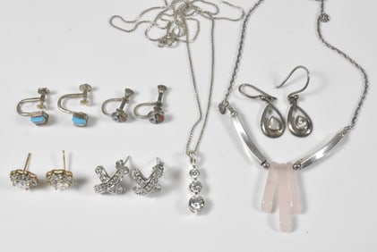 Sterling Jewelry Group with Necklaces and Earrings