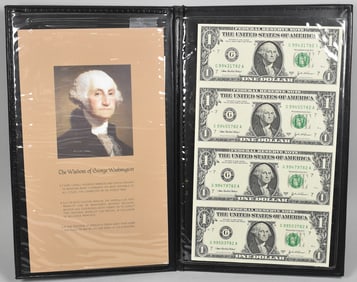 Sheet of 4 Uncut One Dollar Bills
