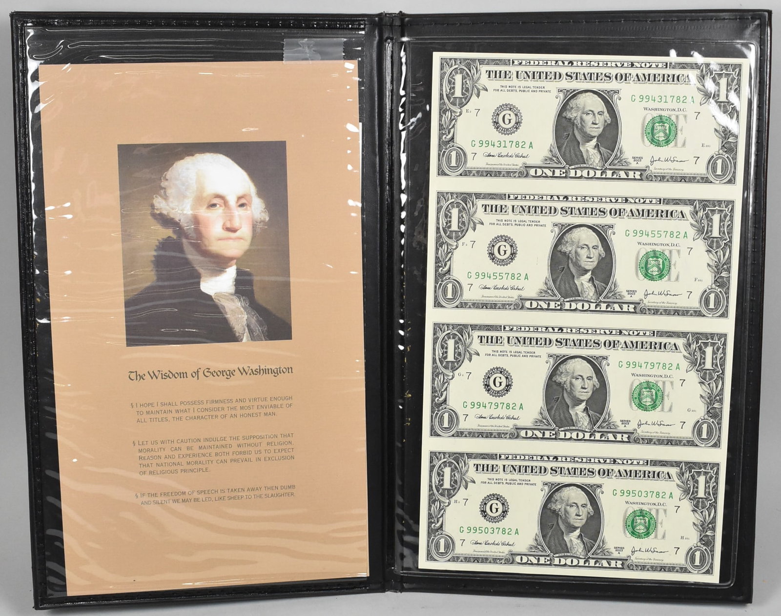 Sheet of 4 Uncut One Dollar Bills (1 of 2)