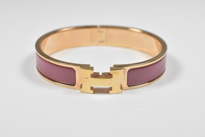 Hermes Rose Gold Tone Enamel Bangle Bracelet