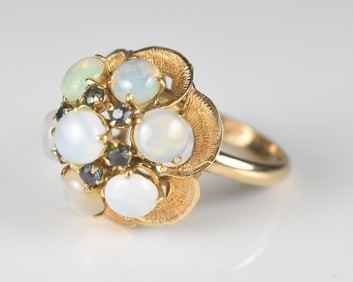 14k Yellow Gold Opal and Sapphire Cocktail Ring