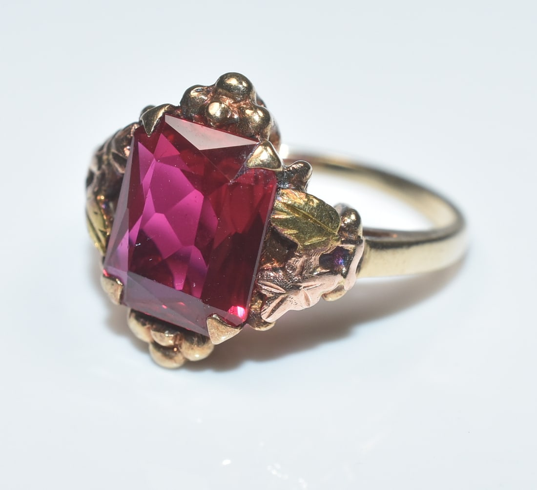 10k Rose Gold Ladies Ring with Red Stone (1 of 3)