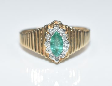 14k Yellow Gold, Emerald and Diamond Ring