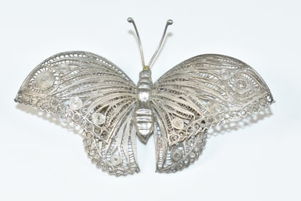 Sterling Filigree Butterfly Pin Brooch