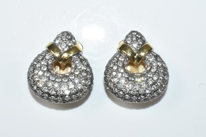 Vogue Bijoux Gold Tone and Rhinestone Clip Earrings