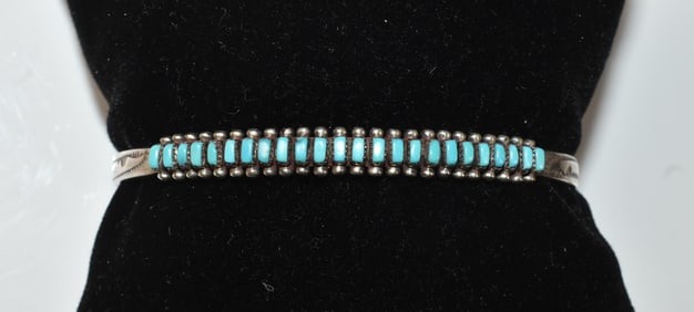 Sterling and Turquoise Petit Point  Zuni Cuff Bracelet