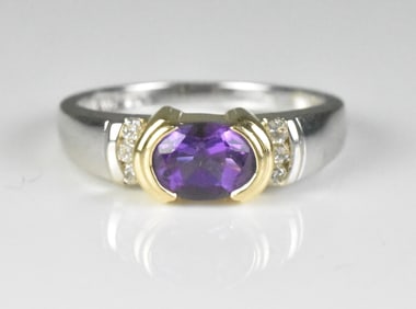 14k White and Yellow Gold Amethyst Ring