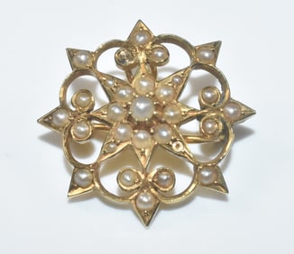 Victorian Star Pin or Pendant with Seed Pearls