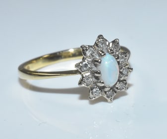 18k Yellow Gold, Opal and Diamond Ring