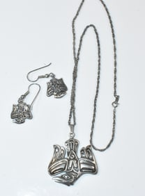 Sterling West Earth Raven Necklace and Earrings