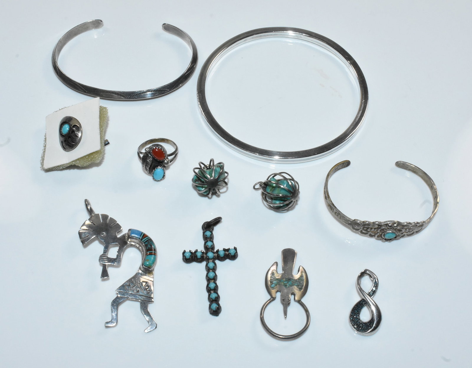 Sterling and Turquoise Jewelry Group with Bracelets, Pendants and Rings (1 of 8)