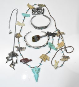 Sterling Jewelry and Zuni Necklace Group