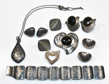 Sterling Jewelry Group with Earrings, Bracelet and Pendants