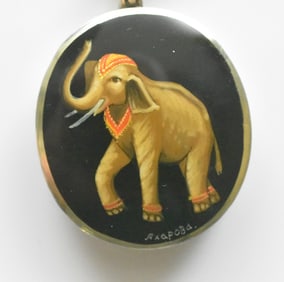 Hand Painted Elephant Sterling Pendant Necklace