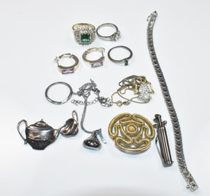Sterling Jewelry Group with Rings, Necklaces, Earrings and Pins