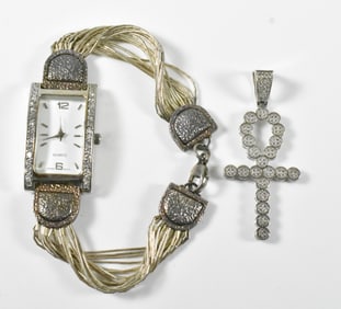 Sterling Watch and Cross Pendant