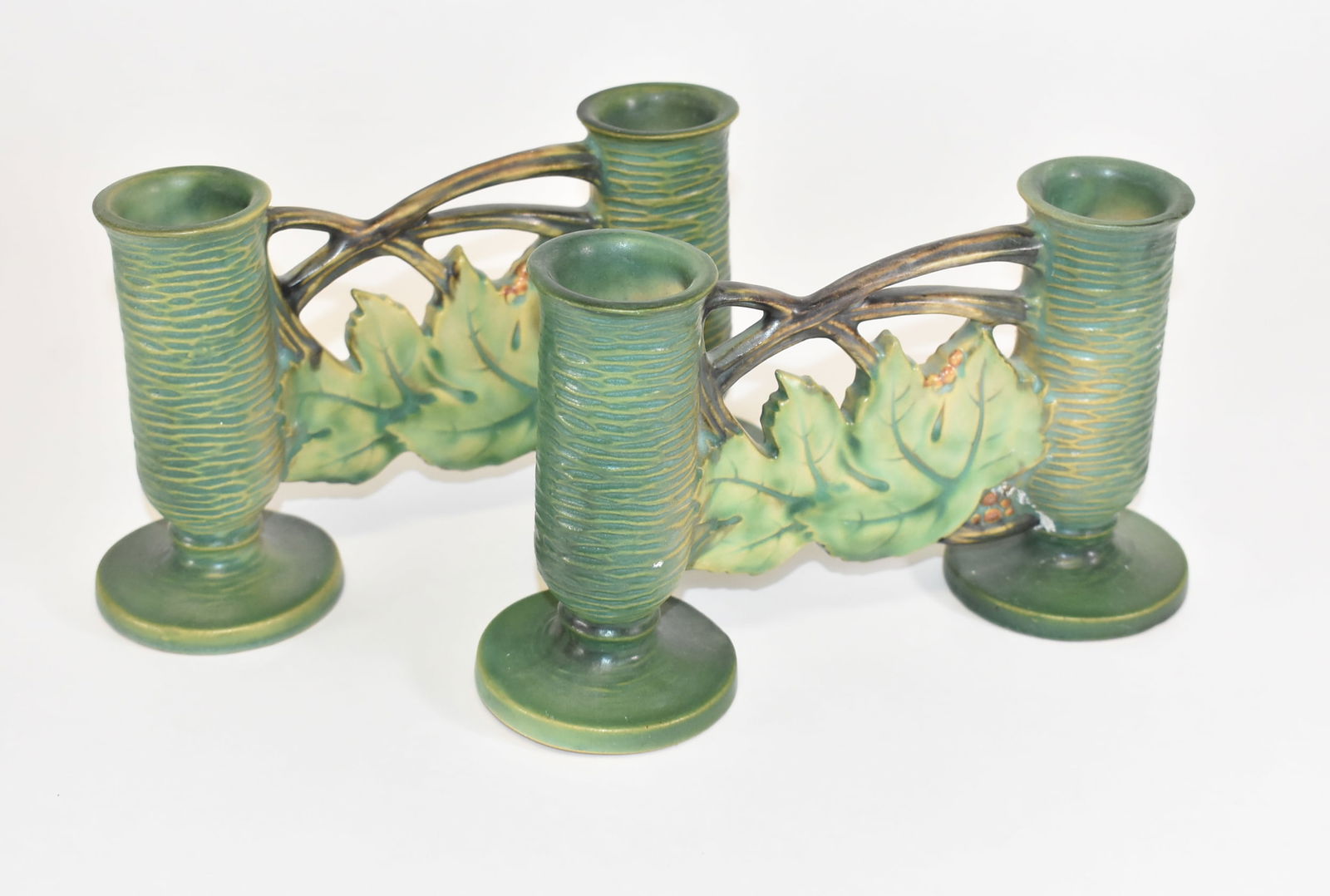 Pair Roseville Bushberry Double Candelabrums #158 1948 (1 of 4)