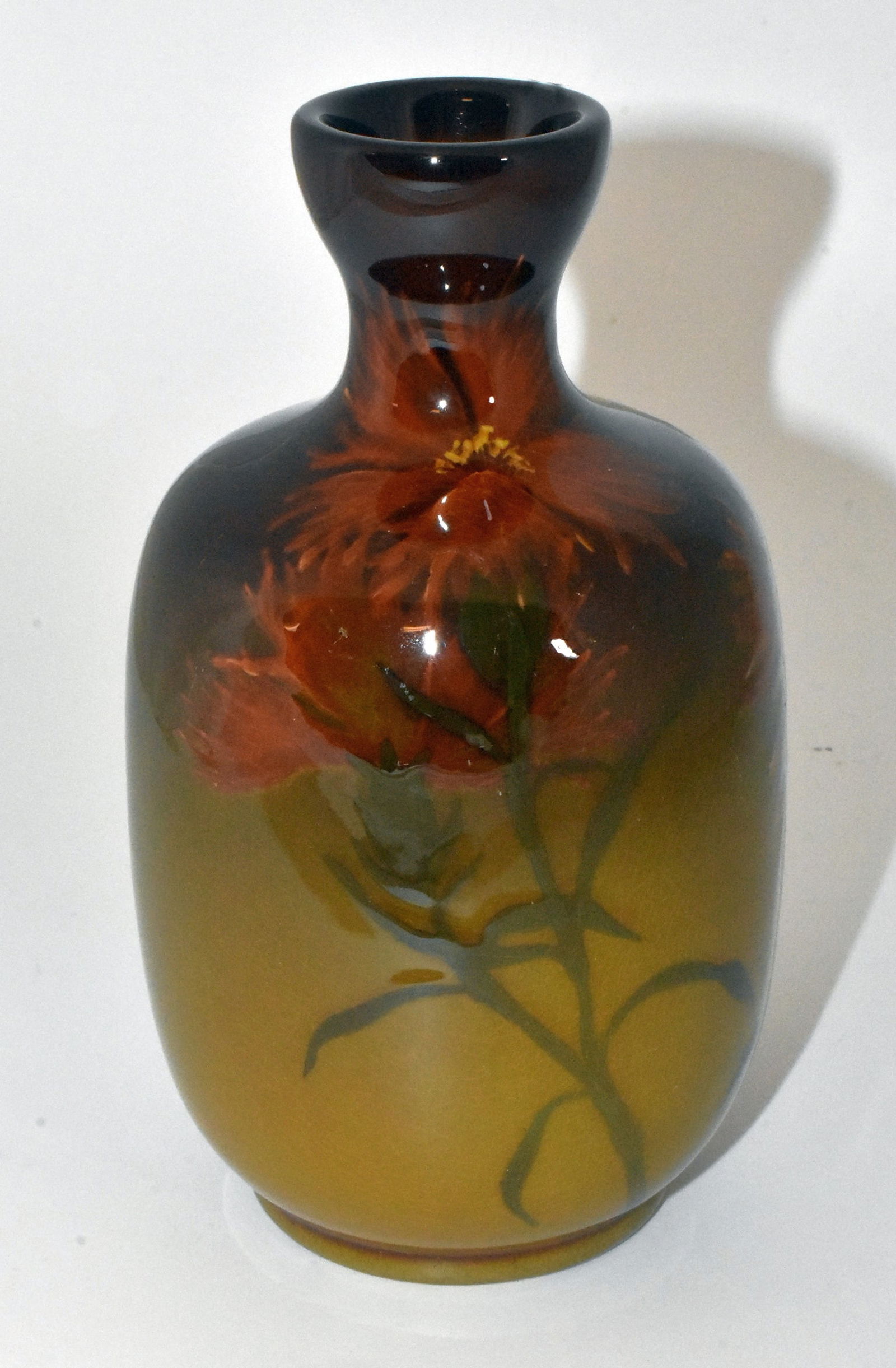 Rookwood Standard Glaze Vase #625 1890's Marian Smalley: Rookwood standard glaze vase #625 decorated with red flowers, 1890's by Marian Smalley. 5 1/2" tall. Even crazing, some surface scratches.