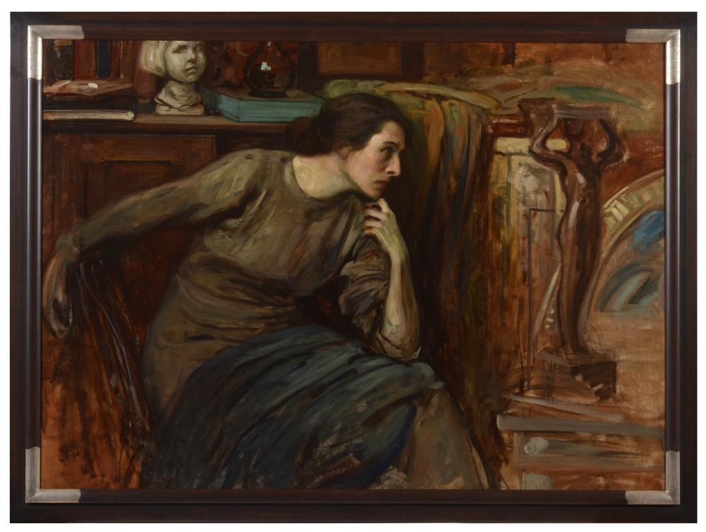 Sigismund de Ivanowski (1875-1944) "The Sculptress: Sigismund de Ivanowski (1875-1944) "The Sculptress Caroline Ball", large oil painting, 1905/10 This painting bears on verso several certification stamps of the artist's grandson (and its previous owne