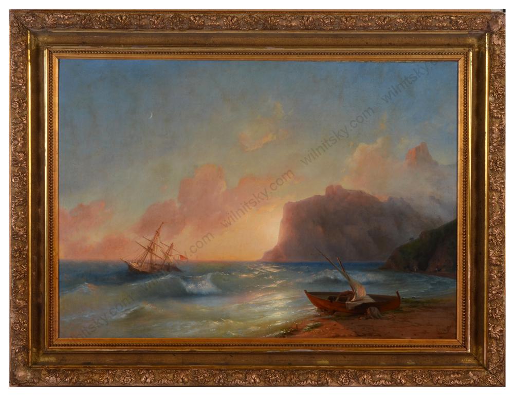 Ivan K. Aivazovsky-Studio "The Sea. Koktebel" (author's: Ivan K. Aivazovsky-Studio "The Sea. Koktebel" (author's own replica?!)", large oil painting, 1850s Based on the painting's outstanding quality and the unquestionably old age of its canvas (without dou