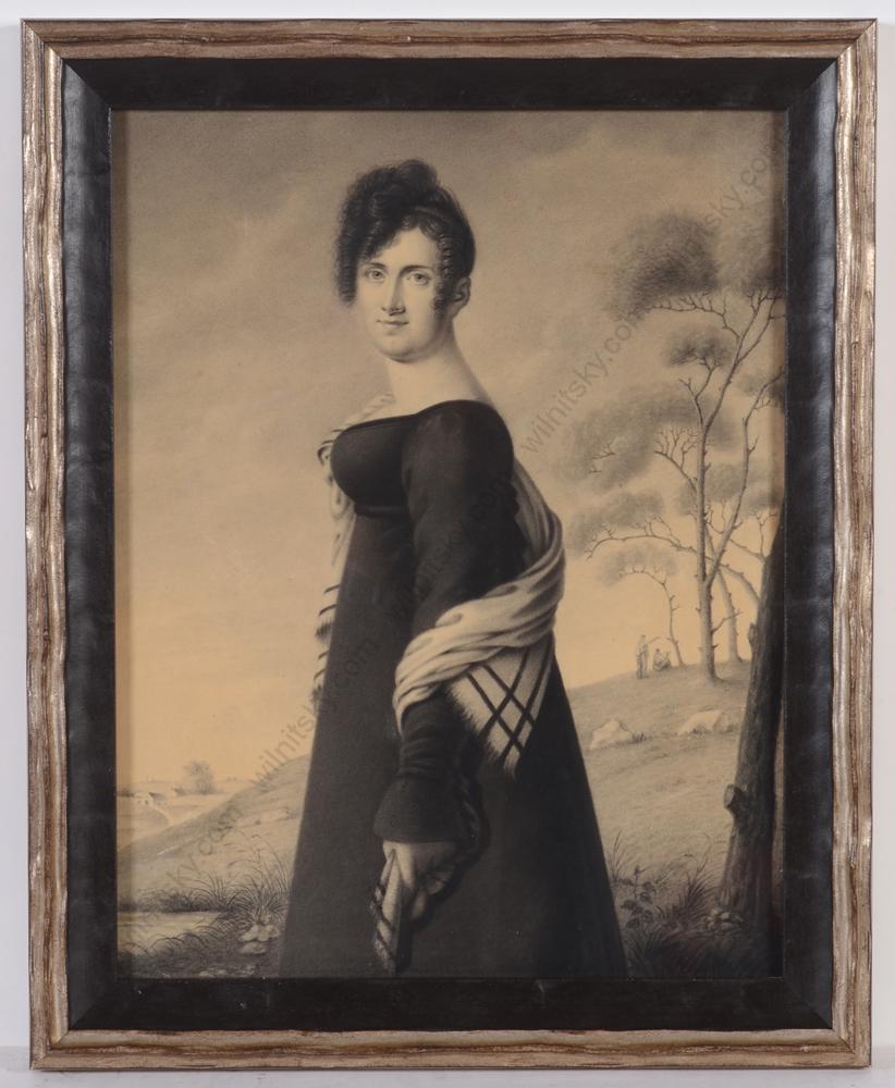 Hortense Haudebourt-Lescot-Attrib. "Portrait of a lady: Hortense Haudebourt-Lescot-Attrib. "Portrait of a lady in landscape", charcoal drawing, 1815/20 As our comparison image nr.8 convincingly demonstrates, we are probably dealing with a work of French fe