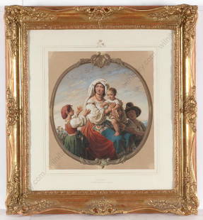 Theodor Leopold Weller (1802-1880) "Italian Family",: Theodor Leopold Weller (1802-1880) "Italian Family", Watercolor from Royal Property, ca. 1850 Theodor Leopold Weller (1802 Mannheim, Germany - 1880 ibidem) was a very renowned German genre painter of