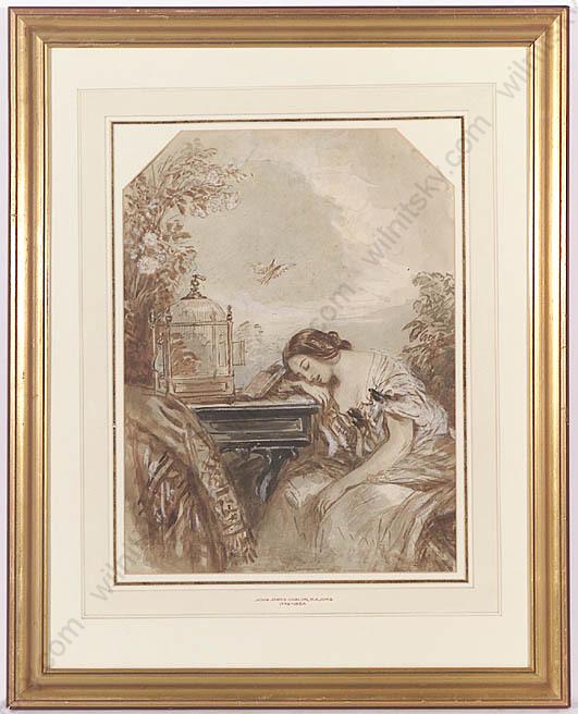 John James Chalon (1778-1854) "Escaped Bird",: John James Chalon (1778-1854) "Escaped Bird", watercolor, 1840 John James Chalon was a very well-known English painter and lithographer of the late 18th - early 19th century. He was born in 1778 in Ge