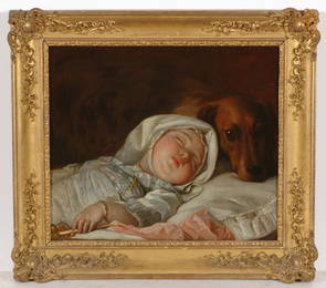 Michel-Honore Bounieu "Sleeping child guarded by a dog"