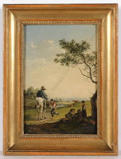 Jean Louis Demarne (1752-1829)-Attrib. "Road Scene",: Jean Louis Demarne (1752-1829)-Attrib. "Road Scene", Oil on Panel This small oil painting shows all stylistic criteria of the works by the well-known Belgian artist Jean Louis Demarne. Jean Louis Dema