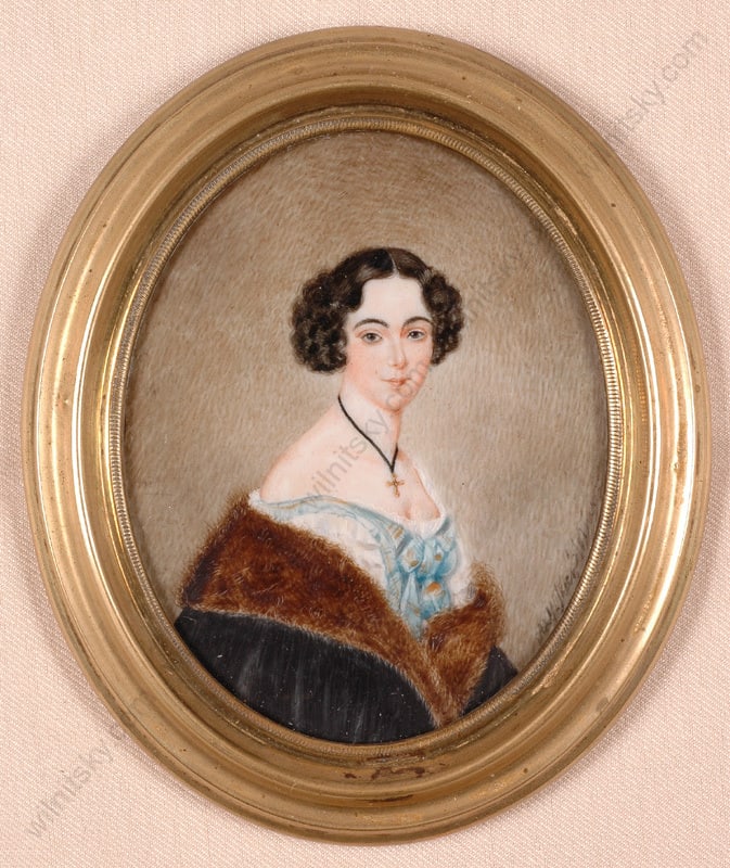 Adolf Theer (1811-1868) "Portrait of a young Lady", miniature, ca.1850: Adolf Theer (1811-1868) "Portrait of a young Lady", Miniature, ca.1850 Adolf Theer (1811 Johannisberg - 1868 Vienna) was a very well known Austrian portrait painter, miniaturist and member of a renown