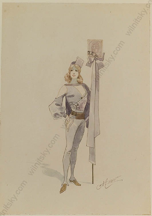 Alexandre Jean Louis Jazet (b.1814) "Art Nouveau Stage Costume Project", Watercolor: Alexandre Jean Louis Jazet (b.1814) "Art Nouveau Stage Costume Project", Watercolor Alexandre Jean Louis Jazet was the eldest son and pupil of Jean Marie Pierre Jazet. He too became a well-known Frenc