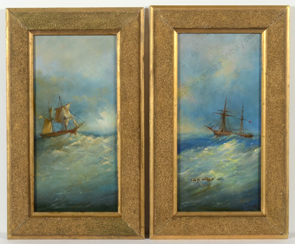 Kharlampi Dmitrievich Kostandi "Two seascapes", oil on panel, 20th century (1 of 13)