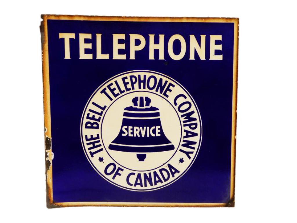 BELL TELEPHONE COMPANY OF CANADA PORC. FLANGE: 18" X 18", PORC. LOSS AT FLANGE SIDE, SMALL TOUCH-UP UNDER H, VERY GOOD COLOR & BELL GRAPHICS
