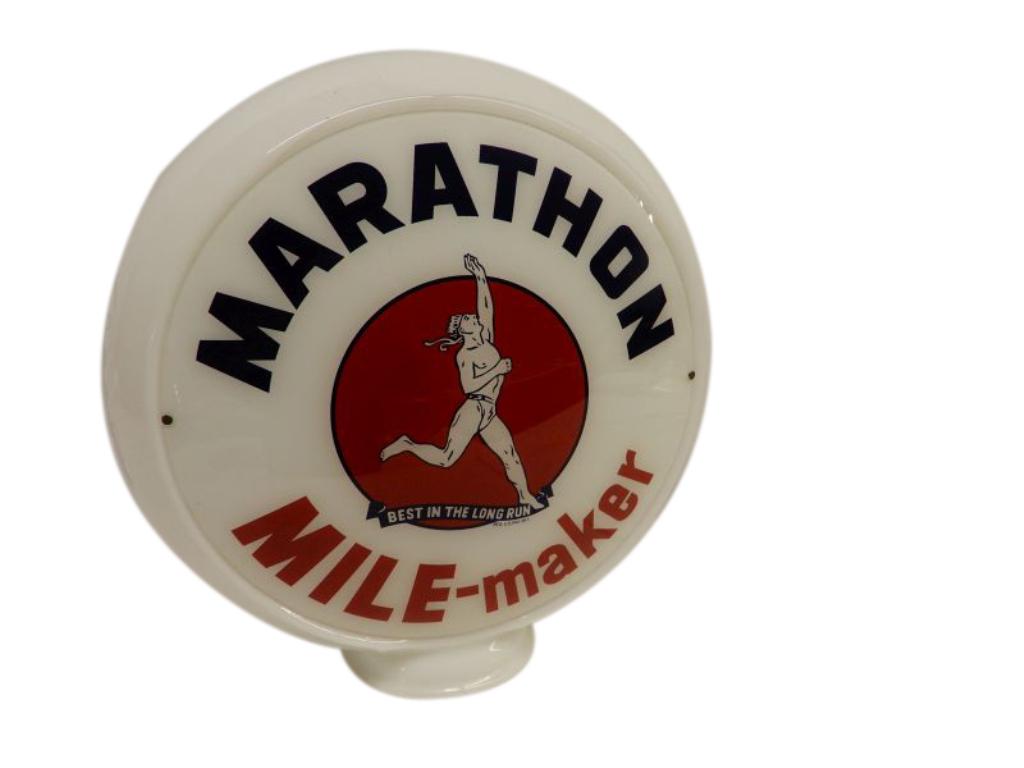 MARATHON MILE-MAKER MILK GLASS GAS PUMP GLOBE (1 of 6)