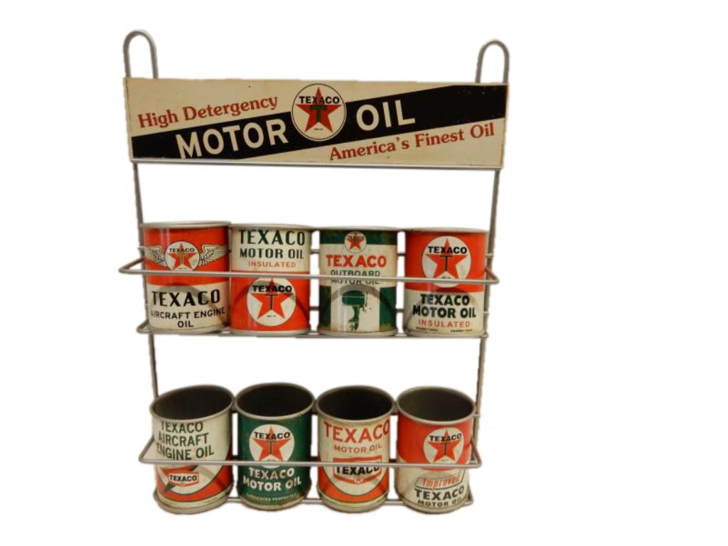 TEXACO "AMERICA'S FINEST OIL" SMALL CAN ADV. RACK (1 of 4)