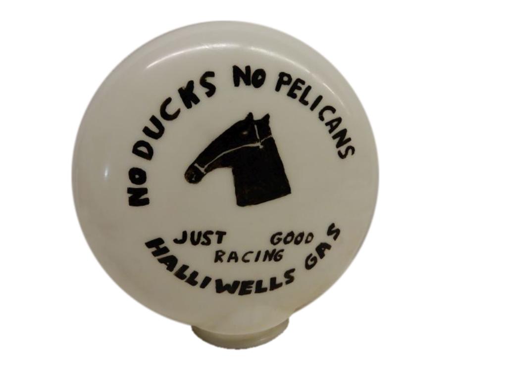 NO DUCKS NO PELICANS MILK GLASS GAS PUMP GLOBE (1 of 4)