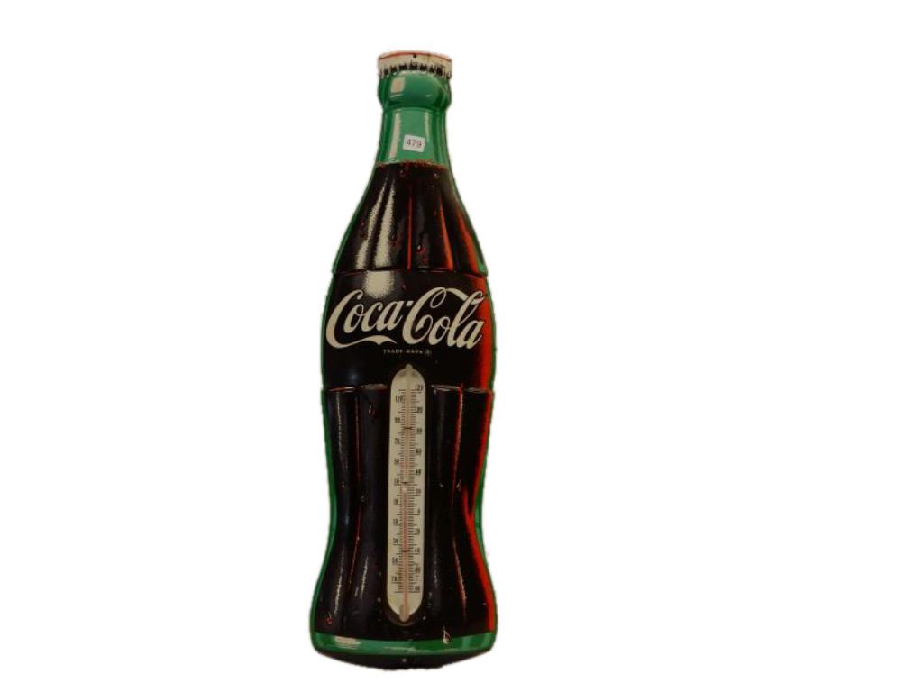 COCA-COLA SST BOTTLE THERMOMETER: MADE IN U.S.A., SURFACE SCRATCHES, BREAK IN THERMOMETER BULB, NOT WORKING, 39" X 8", NO MAKER MARK, REPRO