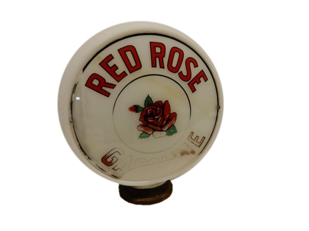RARE RED ROSE MILK GLASS GAS PUMP GLOBE-ONE LENSE (1 of 5)