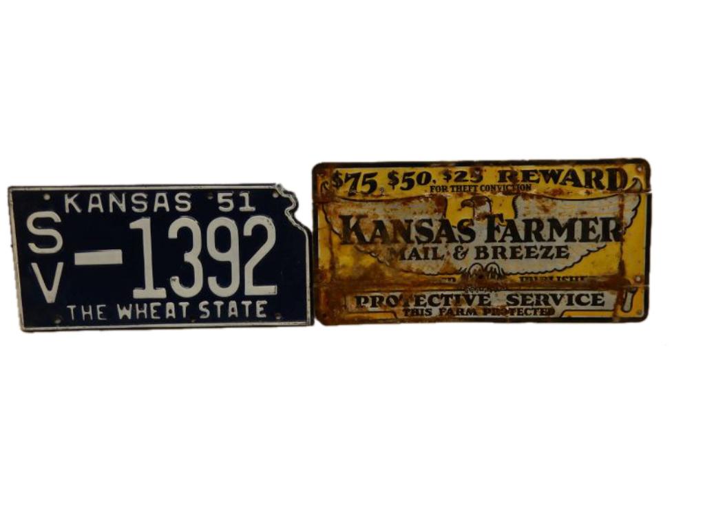LOT  2 1951 KANSAS USA TIN EMBOSSED LICENSE PLATE+ (1 of 3)