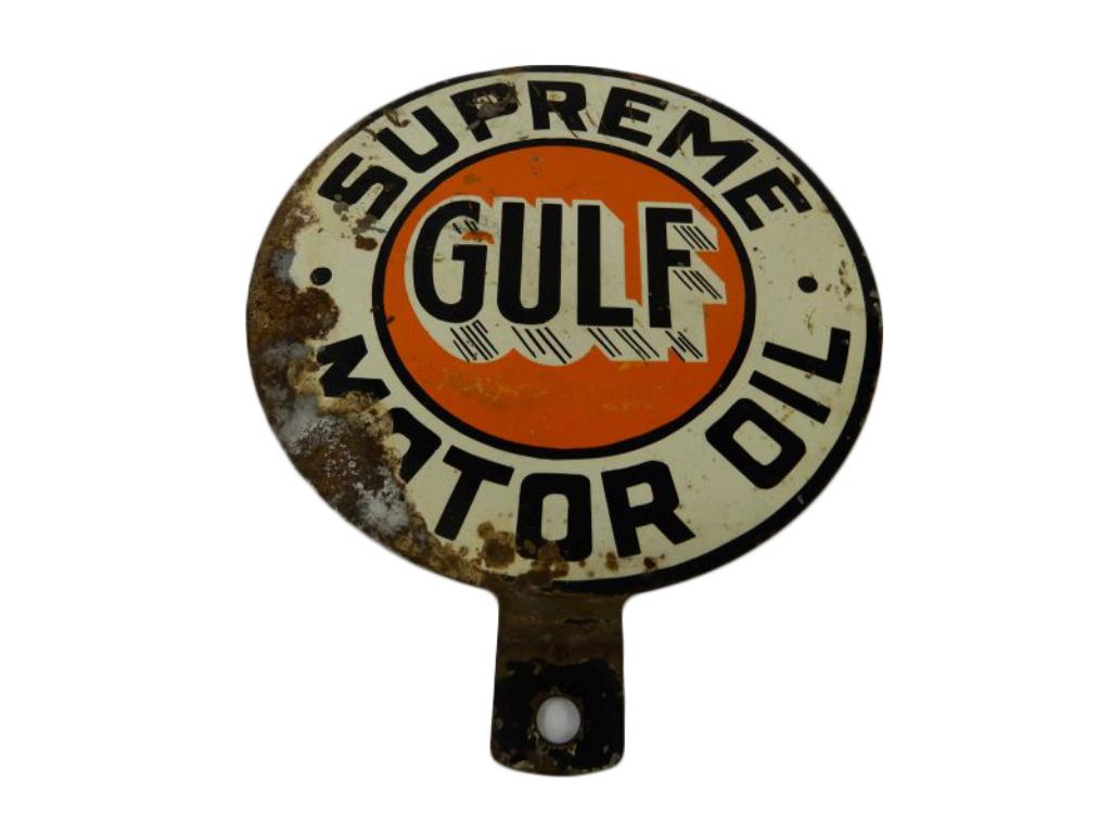 GULF SUPREME MOTOR OIL D/D RACK TOP SIGN (1 of 2)