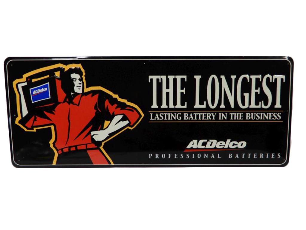 AC DELCO "THE LONGEST" BATTERY S/S ALUM. SIGN (1 of 3)