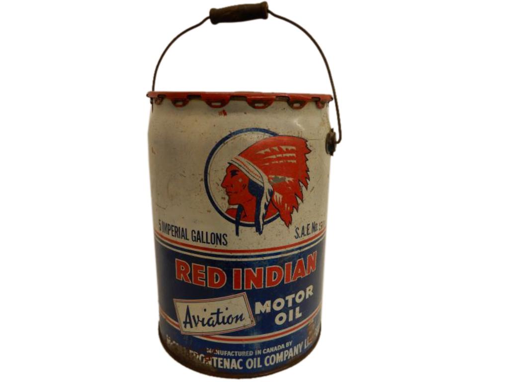 1945 RED INDIAN AVIATION MOTOR OIL 5 IMP. GAL CAN (1 of 10)