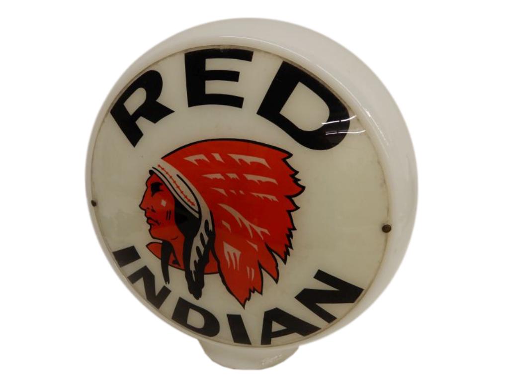 RED INDIAN MILK GLASS GAS PUMP GLOBE 3 PIECE, 16.5" (1 of 5)