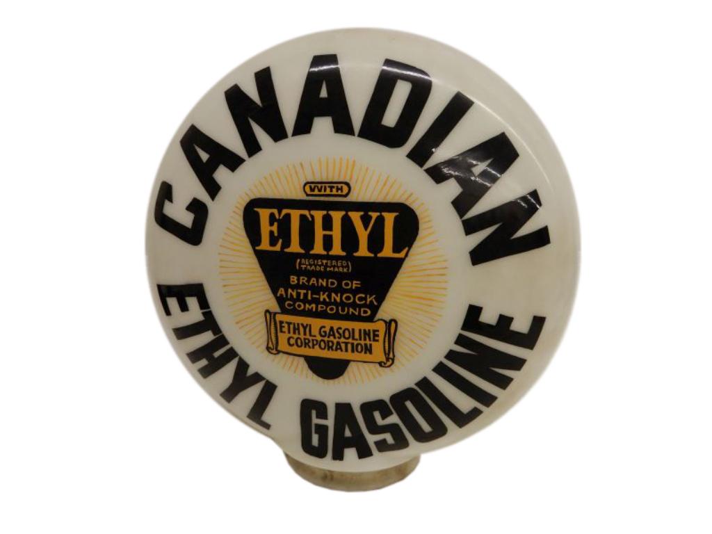 CANADIAN ETHYL GASOLINE MILK GLASS GAS PUMP GLOBE SOME (1 of 5)