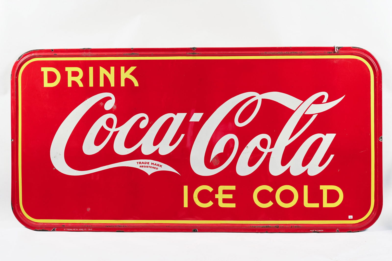 1942 DRINK COCA-COLA ICE COLD PORCELAIN SIGN (1 of 13)