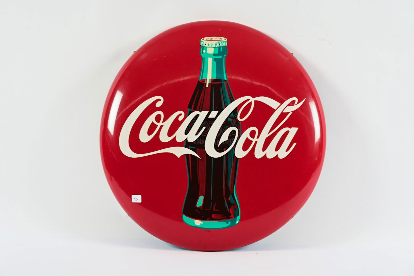 1950'S COCA-COLA PAINTED METAL 24" BUTTON SIGN (1 of 7)