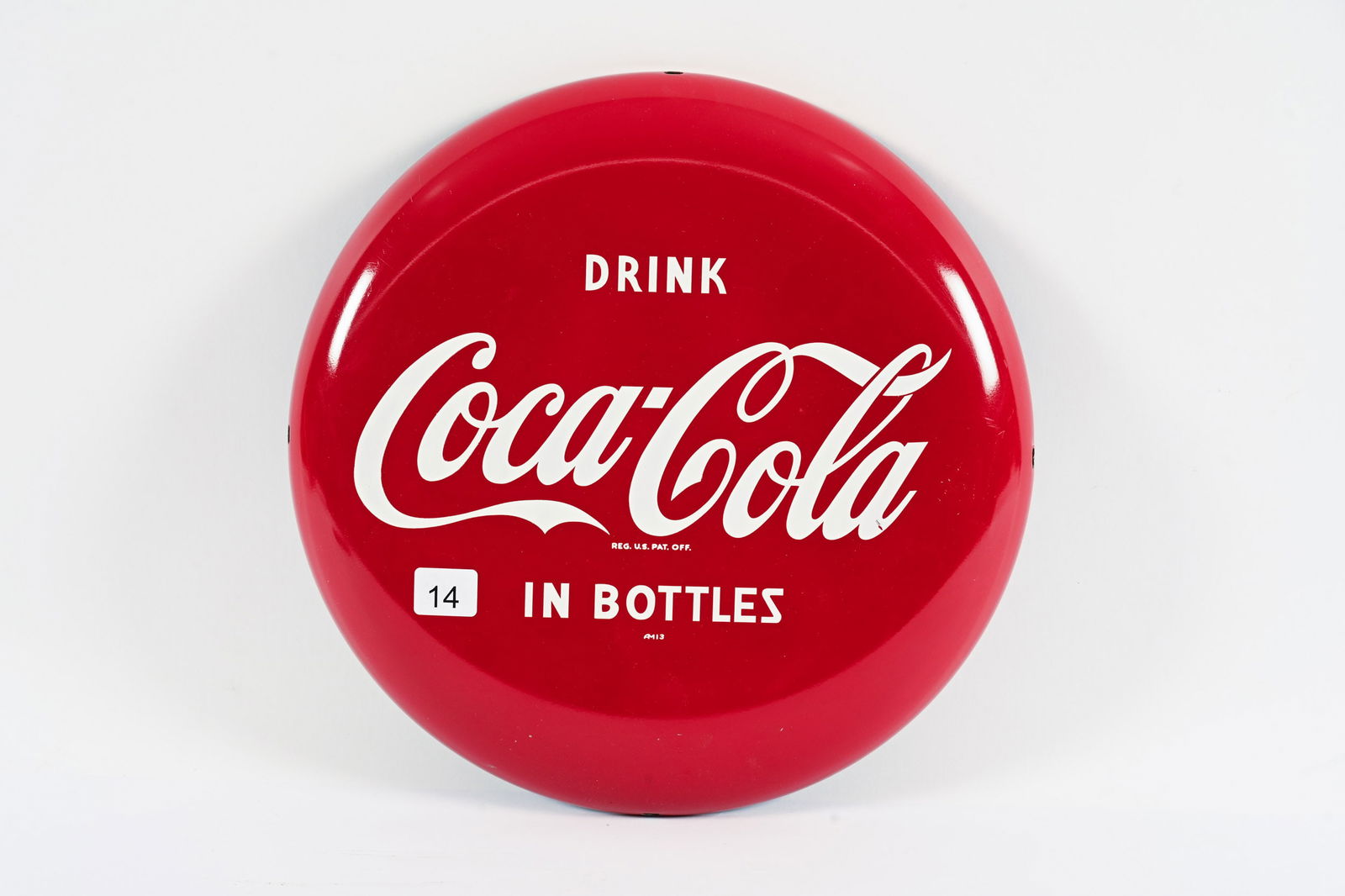 1950'S DRINK COCA-COLA PAINTED METAL 12" BUTTON SIGN (1 of 4)