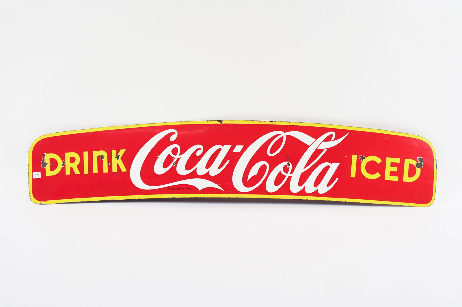 1950'S COCA-COLA PORCELAIN DELIVERY TRUCK TOPPER: RARE 1950'S DRINK COCA-COLA ICED PORCELAIN DELIVERY TRUCK TOPPER MARKED MADE IN CANADA 1950 G B E RARE "ICED" VERSION STRONG COLOURS AND GLOSS FIELD IN GOOD CONDITION WITH SOME SCATTERED CHIPS OF